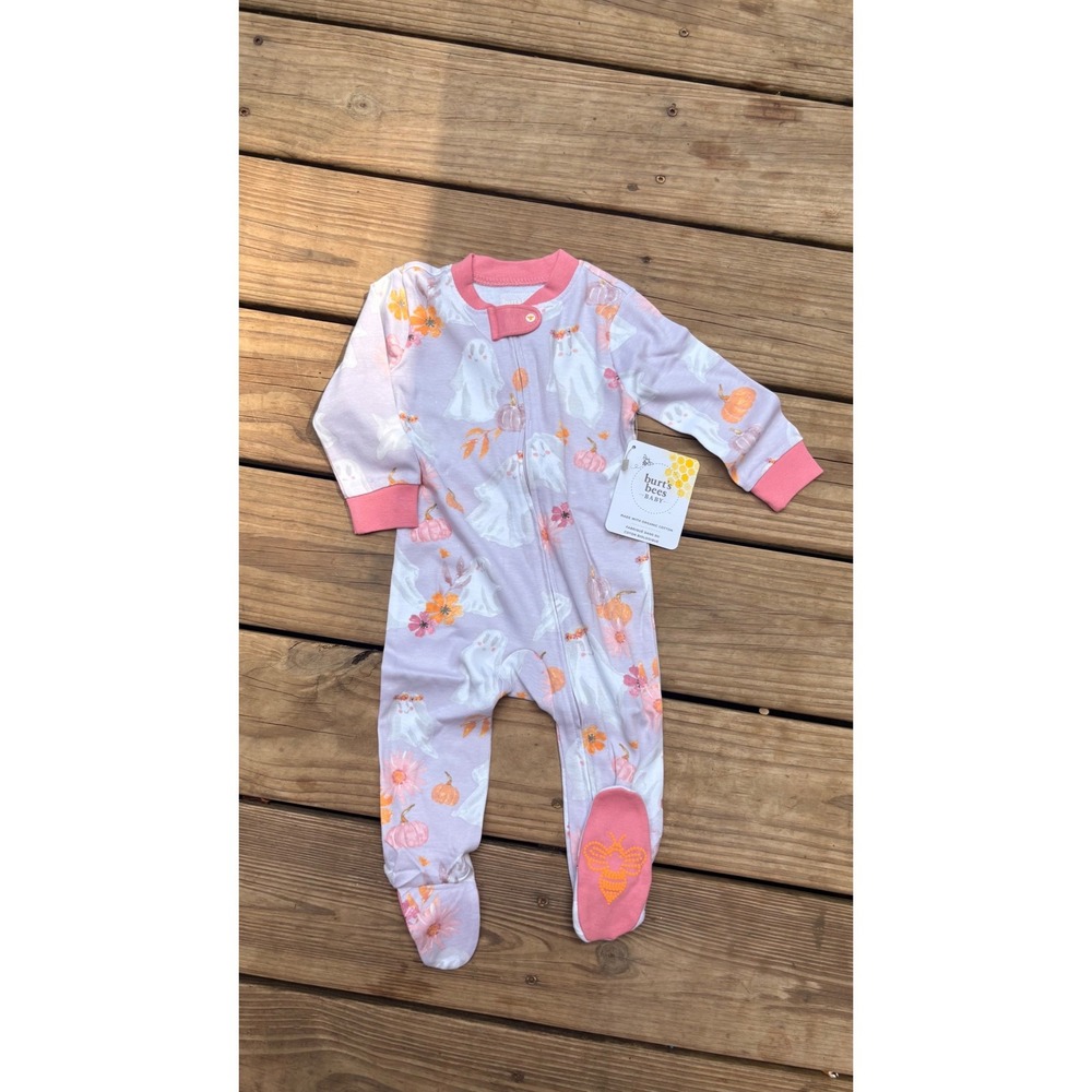 Burt's Bees Baby Halloween Ghost Pumpkin Organic Cotton Sleeper Lavender 6-9M